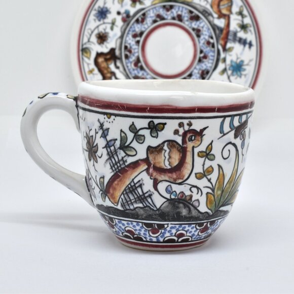 Hand Painted Carlos Tomas Pottery Demitasse Cup / Saucer, Coimbra, Portugal - Picture 5 of 10